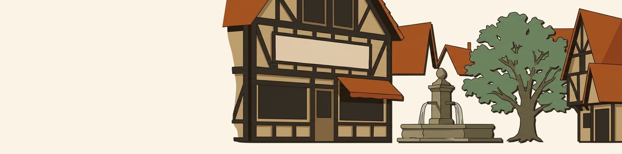 A half-timbered German street with a fountain